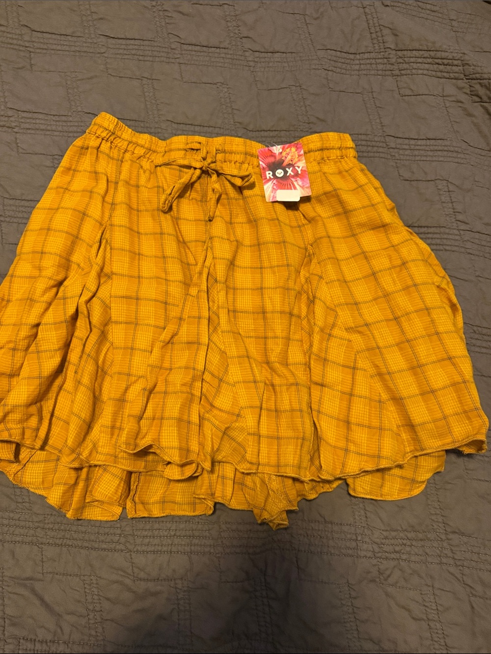 Roxy Yellow Plaid Drawstring Skater Skirt